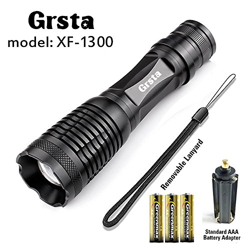 Grsta XF-1300 The Original High Powered LED Flashlight – Ultra Bright Tactical Flashlight – Outdoor Water Resistant Torch with Adjustable Focus and 6 Light Modes