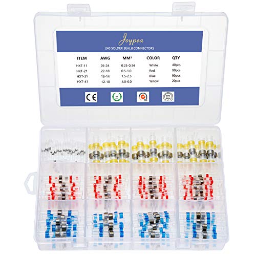 Joypea 240PCS Solder Seal Wire Connectors,Heat Shrink Butt Connectors,Automotive Marine Waterproof Solder Copper Wire Connectors,(40White 90Red 90Blue 20Yellow)