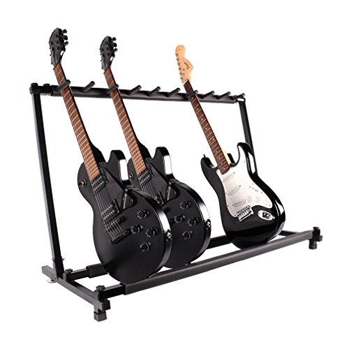 Simoner Multi Guitar Stand, Foldable Universal Display Rack- with No-Slip Rubber Padding for Classical Acoustic, Electric, Bass Guitar and Guitar Bag/Case, Black (9-Holder)