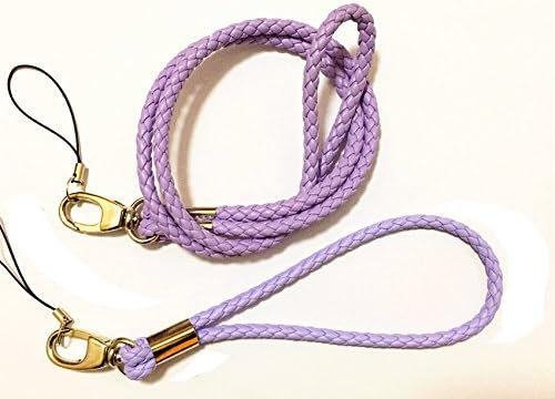 Durable PU Braided Lanyards Leather Necklace Wrist Hand Straps Premium Quality Neck Lanyards Keychain Charms (1 long and 1 short) For Camera &amp; Cell Phone&amp; ID Badge Holder (Purple)