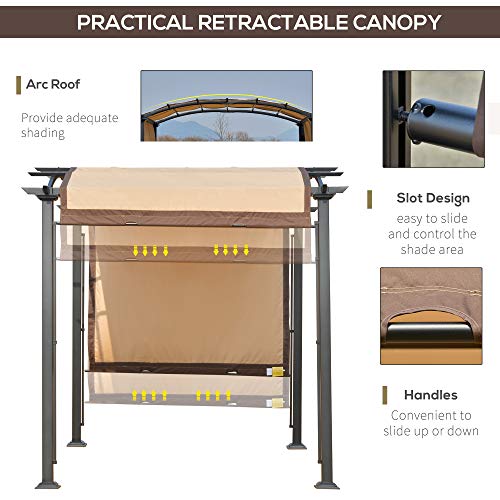 Outsunny 10' x 8' Outdoor Retractable Canopy Pergola Steel Frame Patio Pergola Shelter Sun Shade with Arc Roof, Beige