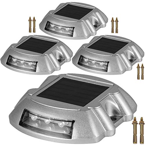 Happybuy Driveway Lights 4-Pack Solar Driveway Lights Bright White with Screw Solar Deck Lights Outdoor Waterproof Wireless Dock Lights 6 LEDs for Path Warning Garden Walkway Sidewalk Steps