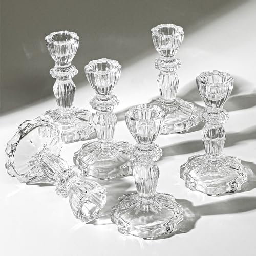 4.33" Tall Glass Candlestick Set of 6 Clear Crystal Candle Holders