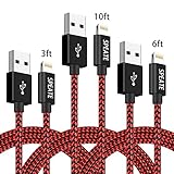 Lightning charger,SPEATE,iPhone Cable 3Pack 3FT 6FT 10FT Extra Long Nylon Braid Lightning Cord Charger Cable Compatible with iPhone X 8/7/7 Plus/6/6s/6 plus/6s plus/5s/5c,iPad,iPod and More(Red+black)