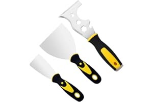 HYBER&CARA 3Pcs Putty Knife, 2" 4" Spackle Knife Set Stainless Steel 15-in-1 Painters Scraper Wallpaper Scraper Tool for Repairing Drywall, Removing Wallpaper, Applying Putty, Plaster, Cement, Adhesive