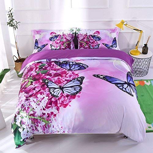 UniTendo 3D Butterfly and Lilac Printed Soft 50% Cotton 50% Tencel 800 Threads 5-Piece Comforter Sets Reversible Duvet Cover Set,Comforter Include. (King, Butterfly)