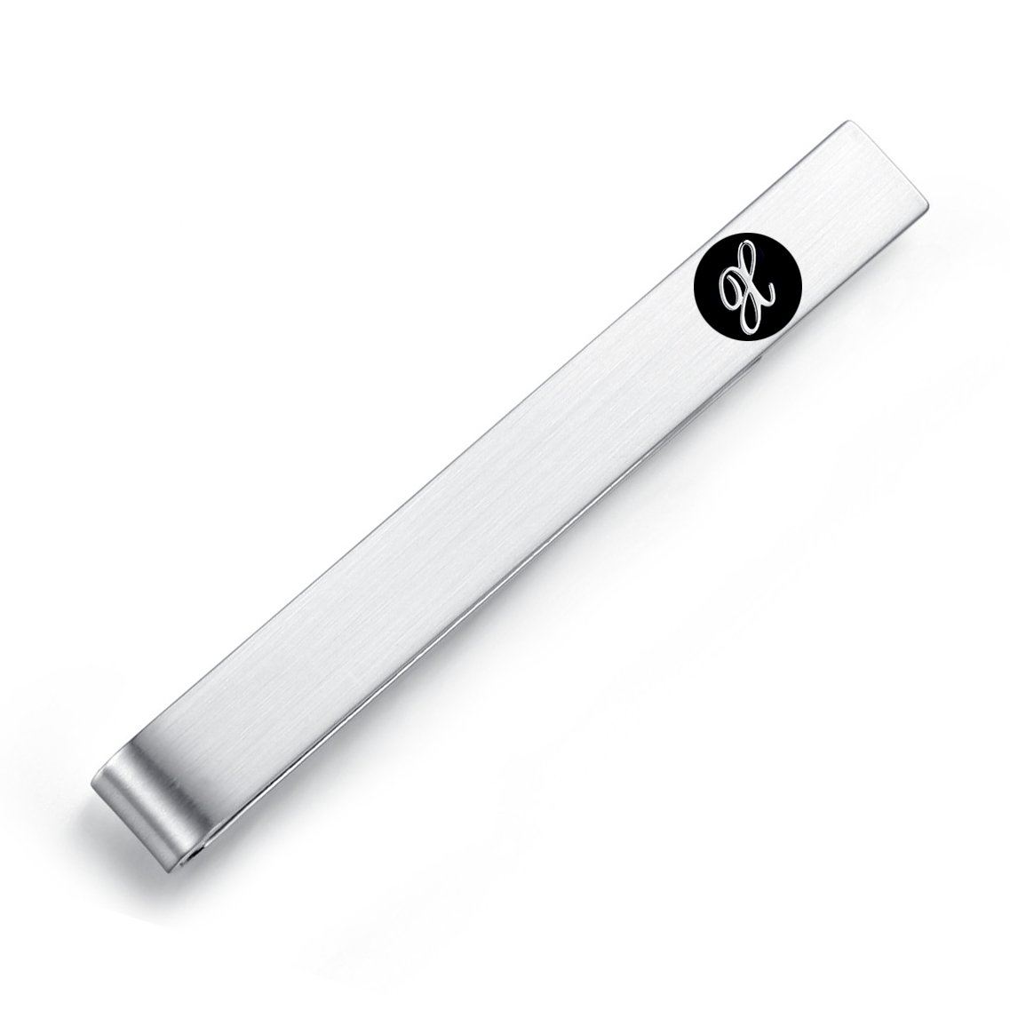 Honey Bear Mens Initial Alphabet Letter Tie Clip Bar - Normal Size Stainless Steel For Business Wedding Gift,5.4cm,Brushed Silver with Black A - Z (X)