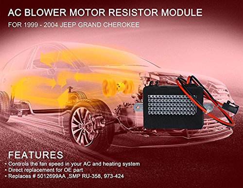Blower Motor Resistor Kit G024R for 1999 2000 2001 2002 2003 2004 Jeep Grand Cherokee With Automatic Temperature Control (Replaces# 5012699AA,SMP RU-358, 973-424)