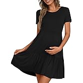 DreamGlee Women's Maternity Summer Short Sleeve Dresses Ruffle Tiered Swing Loose Fit Pregnancy Dress