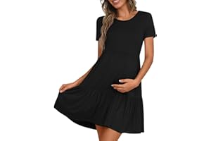 DreamGlee Women's Maternity Summer Short Sleeve Dresses Ruffle Tiered Swing Loose Fit Pregnancy Dress