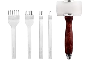 STEELFEVER Leather Craft Tool Hole Punches 1+2+4+6 Prong Lacing Stitching Punch, Craft Kits (4mm (with T Hammer))