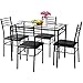 Tangkula Dining Table Set 5 Pieces Home Kitchen Dining Room Tempered Glass Top Table and Chairs Breaksfast Furniture Dinning Table with Chairs, Black