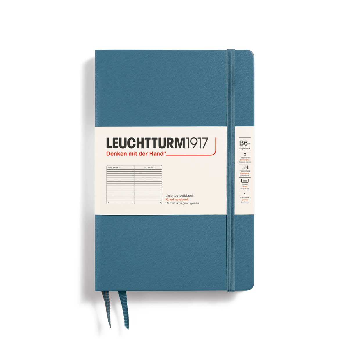 LEUCHTTURM1917 368513 Notebook Paperback (B6+), Hardcover, 219 Numbered Pages, Stone Blue, Ruled — image 1