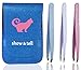 Tweezers Set of 3 Stainless Steel With Leatherette Case (Frosted Glitter Series: Blue Flat, White Pointed and Pink Slant Tip) Best for Eyebrow/Ingrown Hair - Precision Tweezer Kit