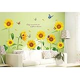 docooler Sunshine Sunflower Butterfly Dancing in Summer Beautiful Removable Wall Stickers DIY Kid's Child Room Decor Decal LM858 (90 60cm )