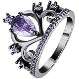 LWLH Womens Black Gold Plated Purple Amethyst Cubic Zirconia CZ Princess Crown Tiara Ring Wedding Band Szie 6