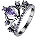 LWLH Womens Black Gold Plated Purple Amethyst Cubic Zirconia CZ Princess Crown Tiara Ring Wedding Band Szie 6