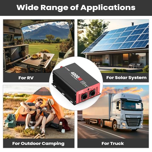 4000W DC 12V to AC 230V Car Power Inverter with 2 AC Outputs, 30W Type-C Port, 3.1A USB Port and LCD Display Remote Control Truck Power Converter