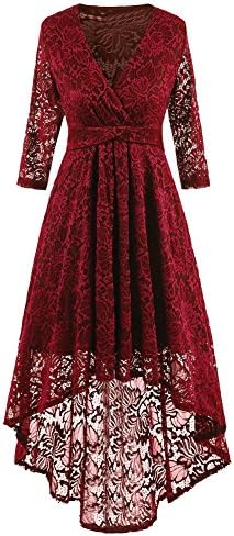 SUITEASY Women Retro Floral Lace Dress 3/4 Sleeve Bridal Cocktail Evening Dress