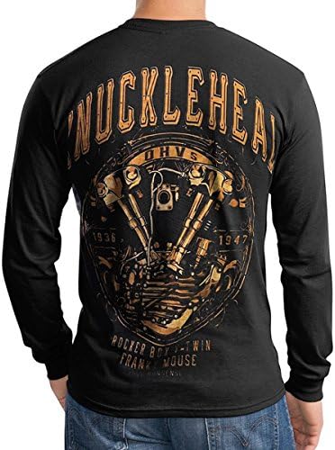 Knucklehead Engine Rocker Box Motorcycle Biker Men T Shirt Long sleeve Black (Large)