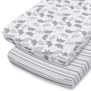 The Peanutshell Baby Changing Pad Covers for Boys or Girls | Grey & White 2 Pack Set | Elephant & Stripes
