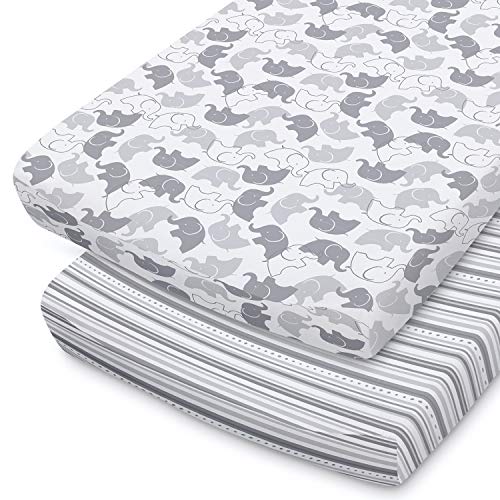 The Peanutshell Baby Changing Pad Covers for Boys or Girls | Grey & White 2 Pack Set | Elephant & Stripes