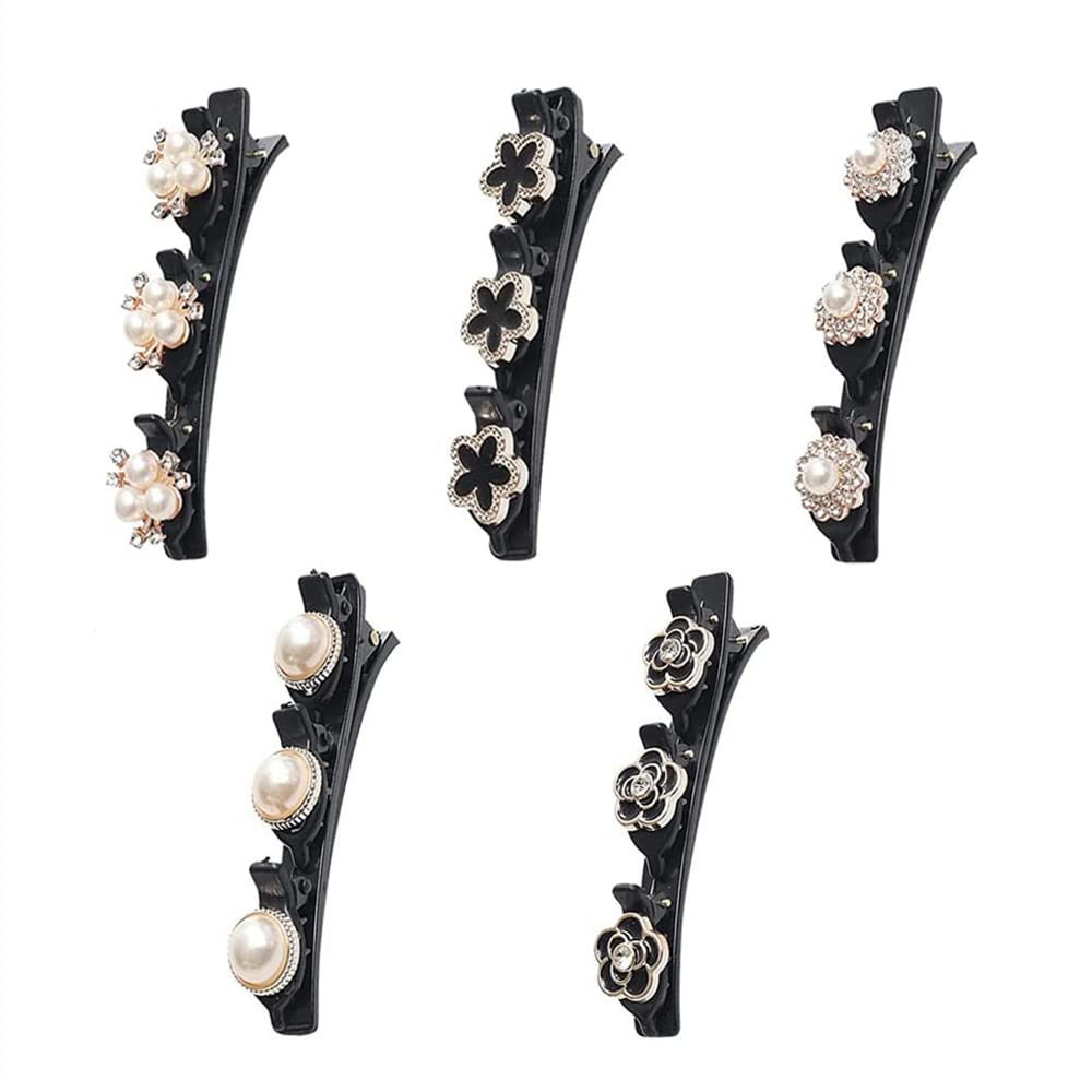 5 Pcs Three Flower Side Hair Clips - Double Layer Braided Hair Clips for Ladies & Girls