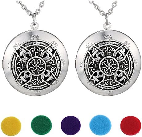 2pcs Antique Silver Celtics Knots Cross Pendant Celtics Locket Aromatherapy Essential Oil Diffuser Locket Necklace With 5pcs Refill Pads Gift Pouch