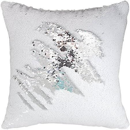 Two Colors Reversible Sequins Mermaid Pillow Cases 1616" White and Black (White and Silver)