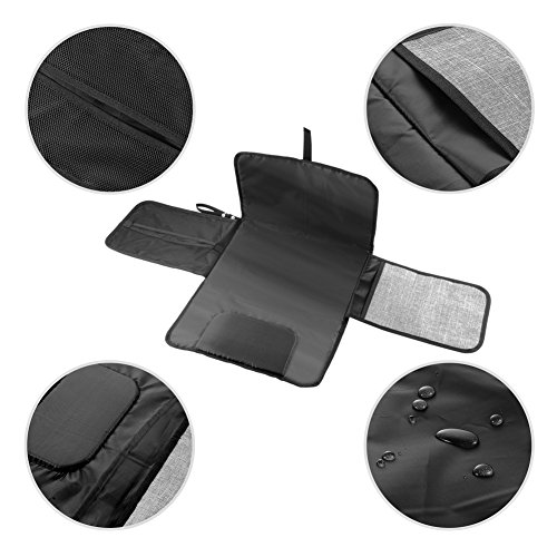 Portable Changing Pad Kit for Newborn Baby Infant - Lightweight Travel Home Diaper Changer Mat with Pockets - Waterproof & Foldable Changing Station with Head Cushion(Gray & Black) - Thumbnail 4