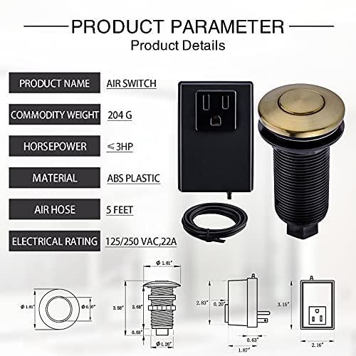 SINKINGDOM Garbage Disposal Air Switch Kit with with Long Button