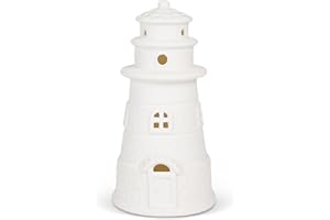 ROSYCOUD White Ceramic Lighthouse Statue Lamp - Light House Book Shelf Decor Aesthetic,Beach Themed Room Decor,Nautical Coastal Ocean Decoration for Home Bedroom Bathroom Living Room
