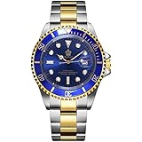 REGINALD Mens Luminous Watch Rotatable Bezel Sapphire Glass Blue Dial Gold Stainless Steel Quartz Watches