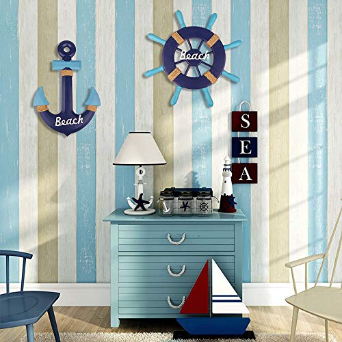 Meching-2-Pack-13-Nautical-Beach-Wooden-Ship-Wheel-and-13-Wood-Anchor-with-Rope-Nautical-Boat-Steering-Rudder-Wall-Decor-Door-Hanging-Ornament-Beach-Theme-Home-DecorationNavy-Blue Meching 2 Pack 13" Nautical Beach Wooden Ship Wheel and 13" Wood Anchor with Rope Nautical Boat Steering Rudder Wall Decor Door Hanging Ornament Beach Theme Home Decoration(Navy Blue)