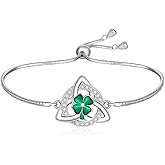 Iringnier St Patricks Day Bracelet Shamrock Bracelet for Women Sterling Silver Irish Four Leaf Clover Bracelets Celtic Knot Jewelry