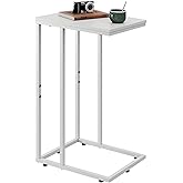 WLIVE Side Table, C Shaped End Table for Couch, Sofa and Bed, Large Desktop C Table for Living Room, Bedroom, Creamy White