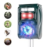 JIA LE Ultrasonic Animal Repeller, Outdoor Solar Powered Weatherproof Repeller, Motion Activated with Flashing LED Light and Sound Effectively Scares Away Cats, Dogs, Squirrels, Racoon (Grass Green)