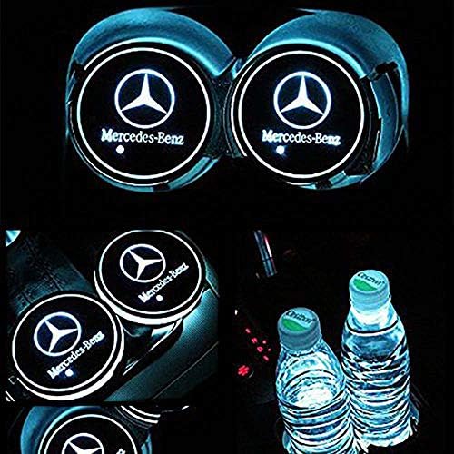 Yuanxi Electronics Car Logo LED Cup Pad led Cup for Mercedes-Benz Coaster 7 Colors Changing USB Charging Mat Luminescent Cup Pad LED Mat Interior Atmosphere Lamp Decoration Light (2PCS)