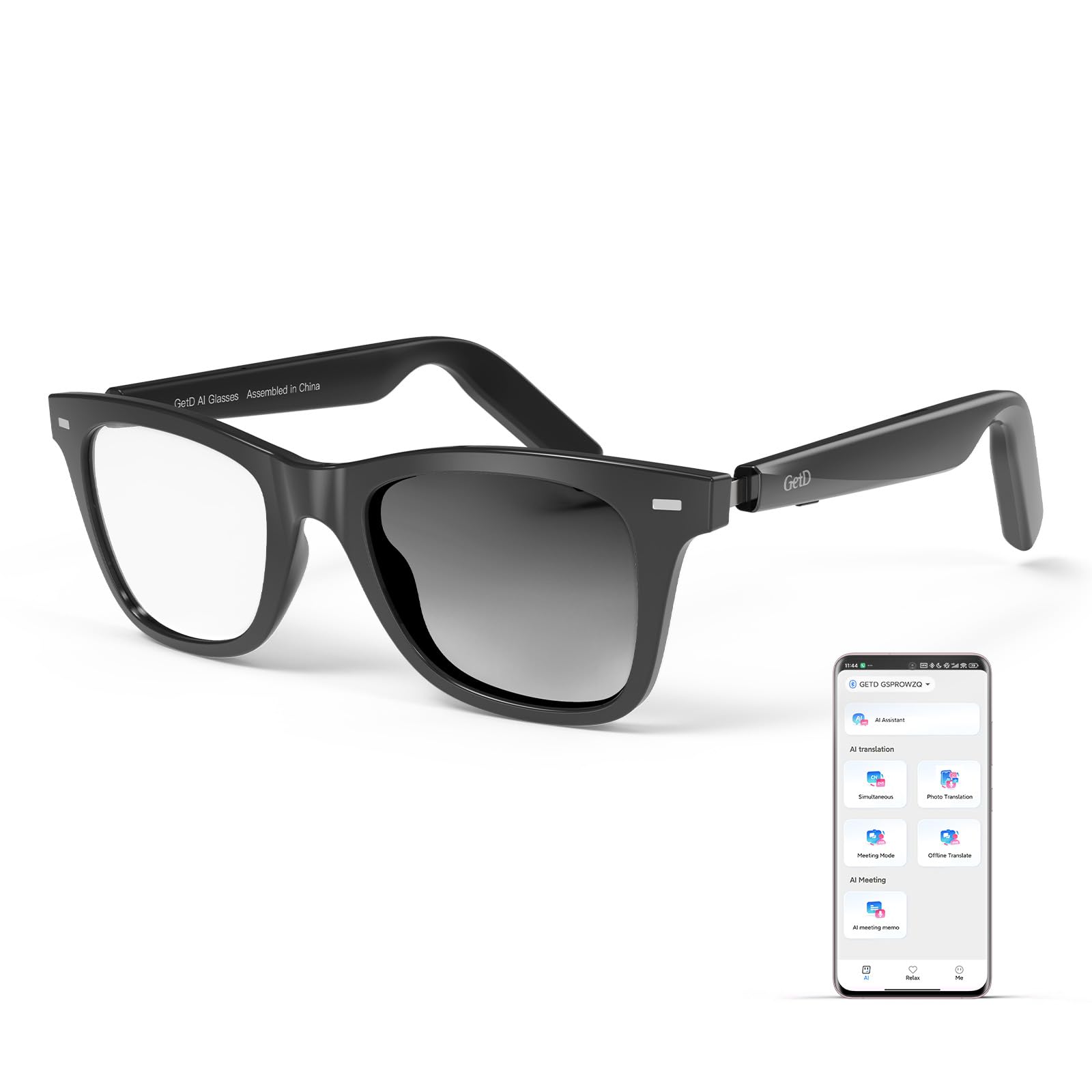 GetD AI Glasses for Men & Women, Smart Glasses Powered by ChatGPT, AI Real-time Translation with 145 Languages, 11H Music Play, Bluetooth Glasses with Photochromic Lens for Daily Use, Travel