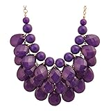 Jane Stone Fashion Bubble Layered Necklace Floating Teardrop Collar Statement Jewelry for Women(Fn0580-Purple)