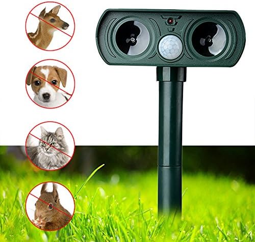 Solar Powered Ultrasonic Pest Repeller, Animal Repeller with Motion Activated PIR Sensor, Repel Cats, Dogs, Mice, Squirrel