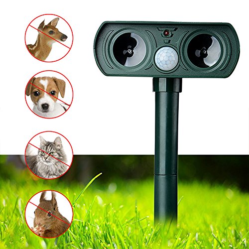Solar Powered Ultrasonic Pest Repeller, Animal Repeller with Motion Activated PIR Sensor, Repel Cats, Dogs, Mice, Squirrel