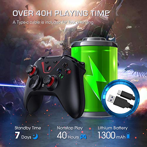 PICTEK Wireless Controller, Rechargeable Bluetooth Gamepad for Android/Switch, 40+ Hours Battery Life Gaming Trigger Joystick Mobile Game Controller with Phone Holder