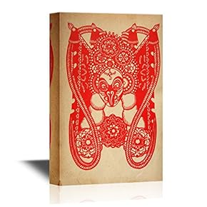 Chinese Culture Canvas Wall Art - Chinese Paper Cutting of The Monkey King - Gallery Wrap Modern Home Art | Ready to Hang - 12x18 inches