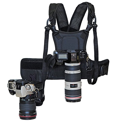 Nicad Multi Camera Carrying Chest Harness Vest System with Side Holster and Secure Straps for Canon Nikon Sony Panasonic Olympus DSLR Cameras