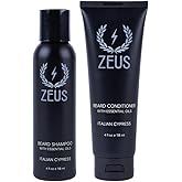 ZEUS Italian Cypress Beard Wash Set for Men, Shampoo & Conditioner Duo with Green Tea & Essential Oils, Hydrates, Softens & Strengthens Beard Hair (Made in USA)