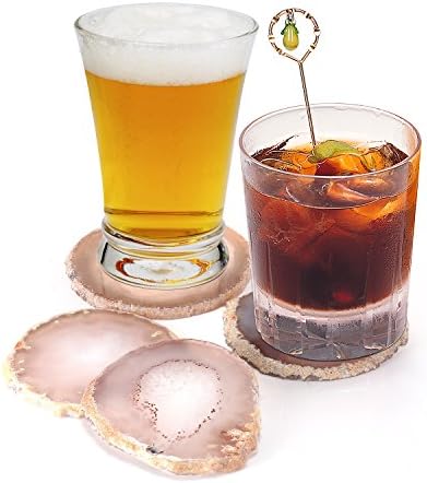 Pantrasamia Agate Coaster Cup Mat Natural Sliced Agate Beverage Coasters for Drinks Gift Set of 4 Plates (3-3.5 Inch, Natural)