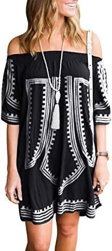 Women's Bathing Suits Cover Up Off Shoulder Swim Beach Swimwear Ethnic Dress (Black)