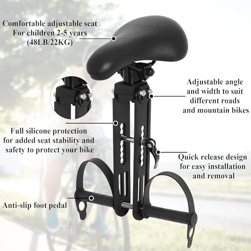 Siege Velo Enfant Avant, Selle de Vélo pour Enfants avec Guidon et Pédalier, Siège de Vélo pour Enfant Compatible avec Les VTT Adulte, Porte Enfant Vélo Amovible Portable pour Enfant de 2 à 5 Ans