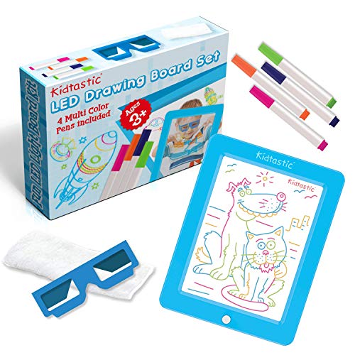 Kidtastic LED Drawing Board - Glow in The Dark, No Mess, Learning Tablet for Ages 3 and Up - with 6 Children Art Designs